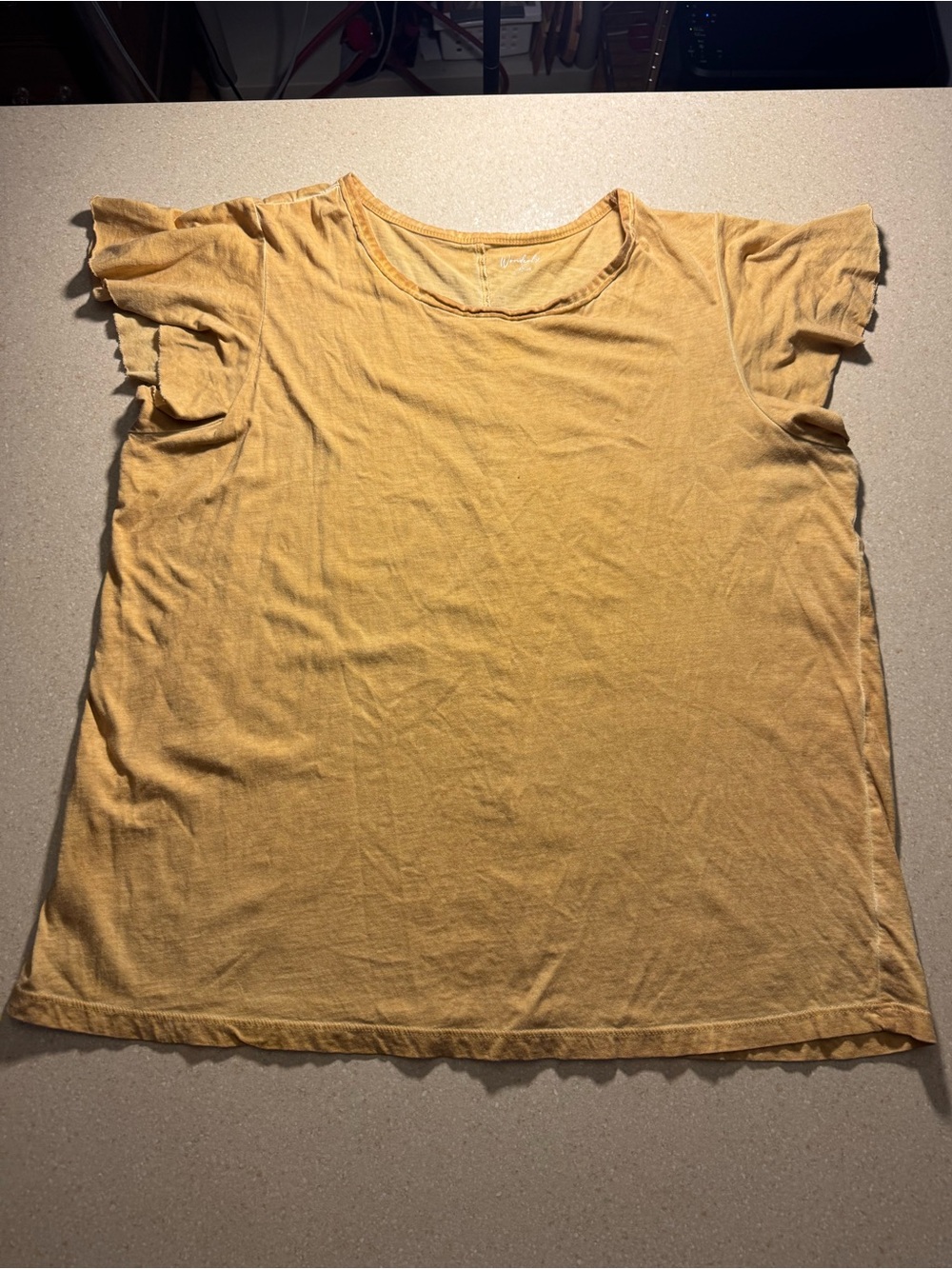 Wonderly Mustard Short Sleeve Ruffle-Sleeve Tee